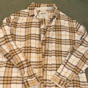 American Eagle Outfitters Tan and Cream Plaid Shirt